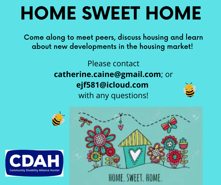 A poster image with the text: Come along to meet peers, discuss housing and learn about new developments in the housing market! Please contact catherine.caine@gmail.com; or ejf581@icloud.com<br />